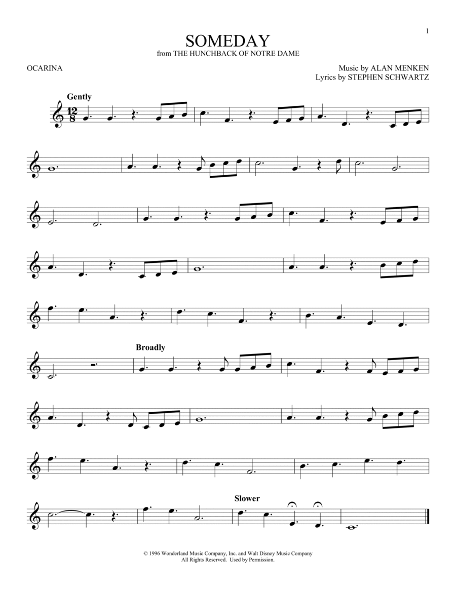 Someday (from The Hunchback Of Notre Dame) ocarina scores gallery preview page 1