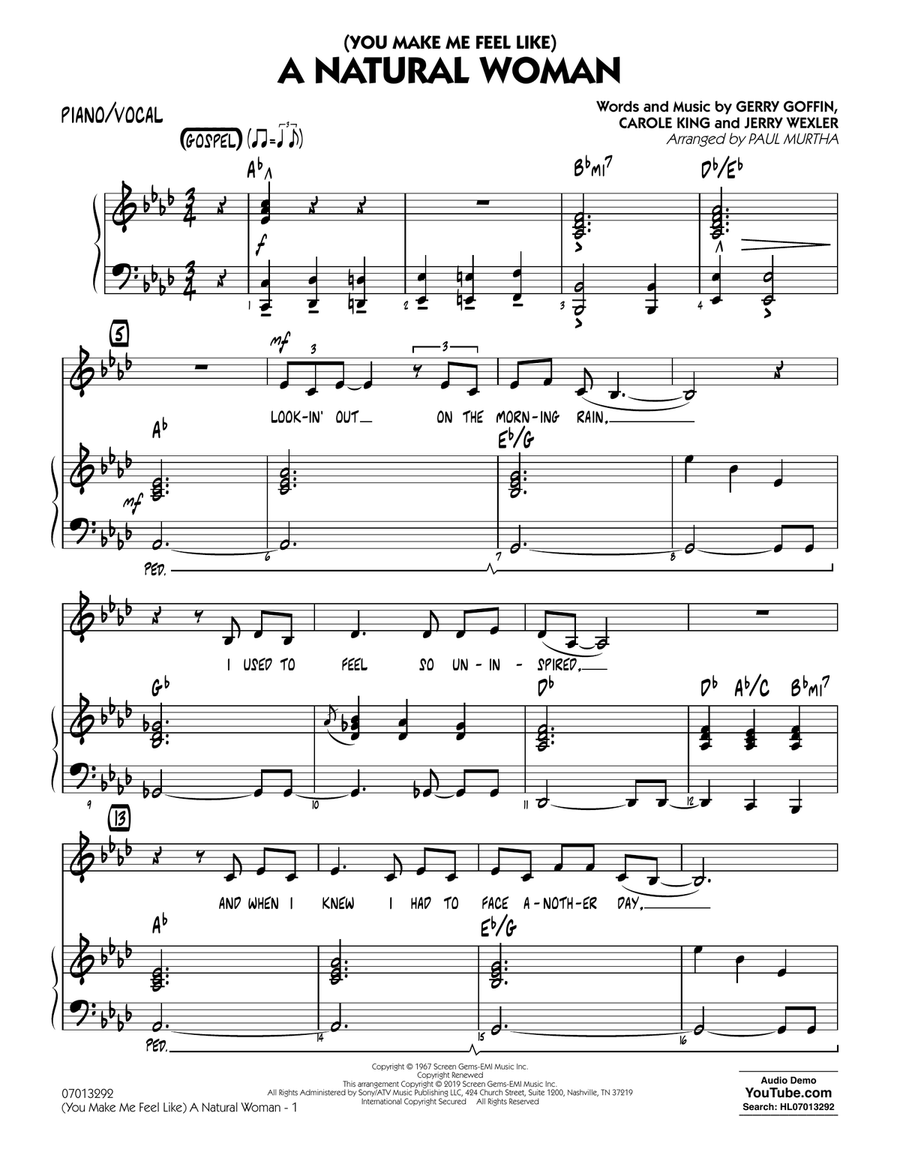 (You Make Me Feel Like) A Natural Woman (arr. Paul Murtha) - Piano/Vocal (You Make Me Feel Like) A Natural Woman (arr. Paul Murtha) - Piano/Vocal Jazz Ensemble scores gallery preview page 1
