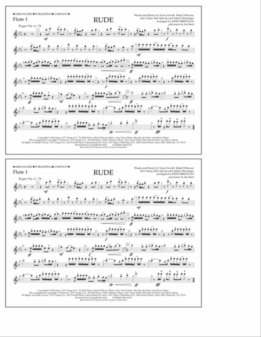 Rude - Flute 1 Marching Band scores gallery preview page 1