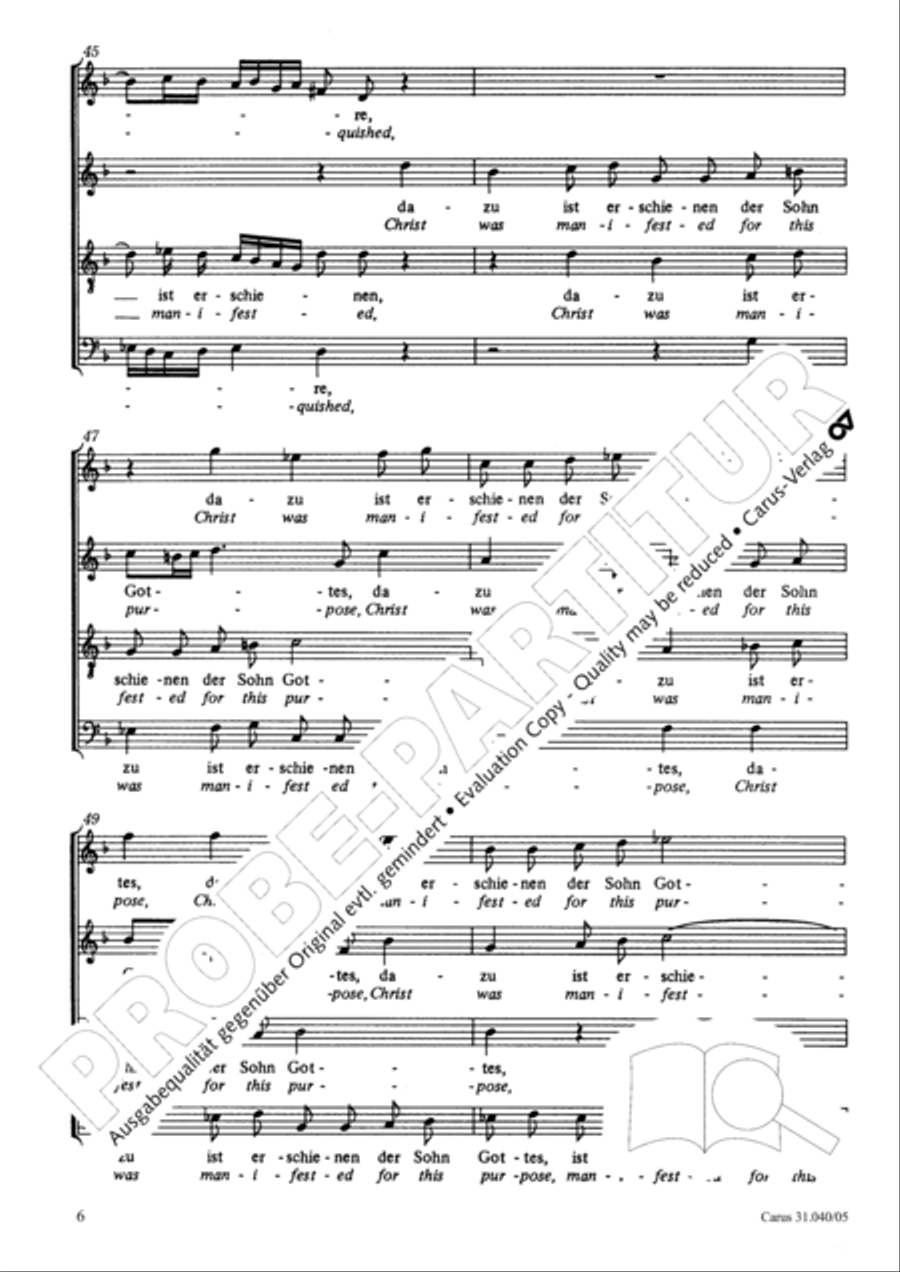 Christ was manifested for this purpose (Dazu ist erschienen der Sohn Gottes) ATB scores gallery preview page 7
