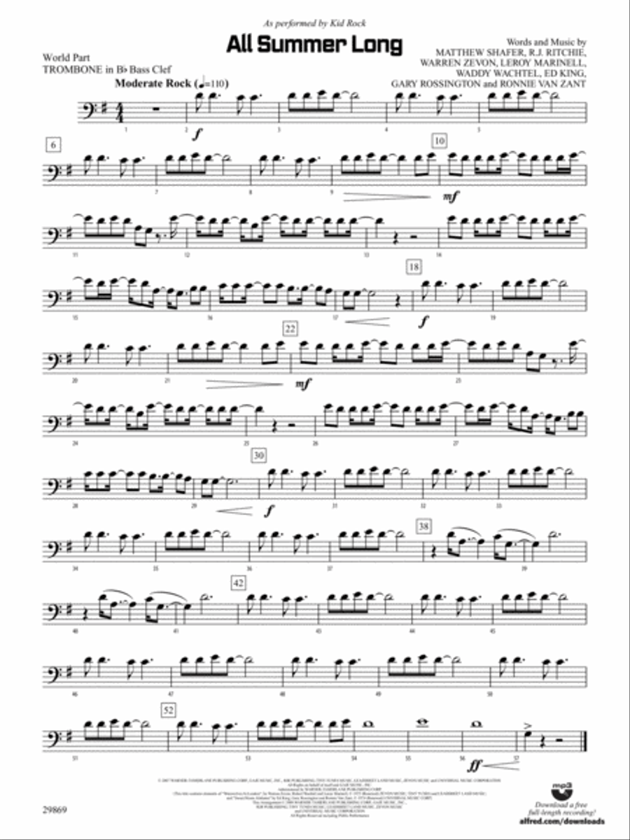 All Summer Long: (World Part) 1st B-flat Trombone B.C. Concert Band scores gallery preview page 1