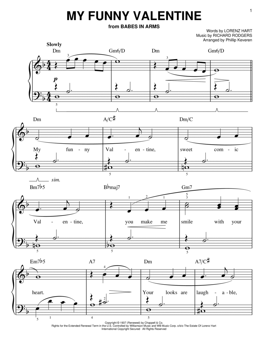 My Funny Valentine (arr. Phillip Keveren) Easy Piano scores gallery preview page 1