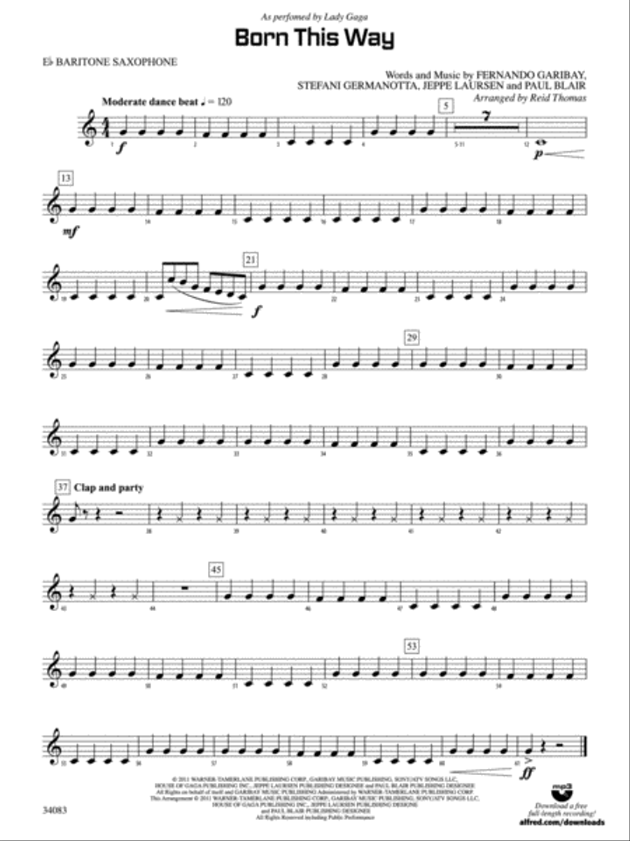Born This Way: E-flat Baritone Saxophone Concert Band scores gallery preview page 1