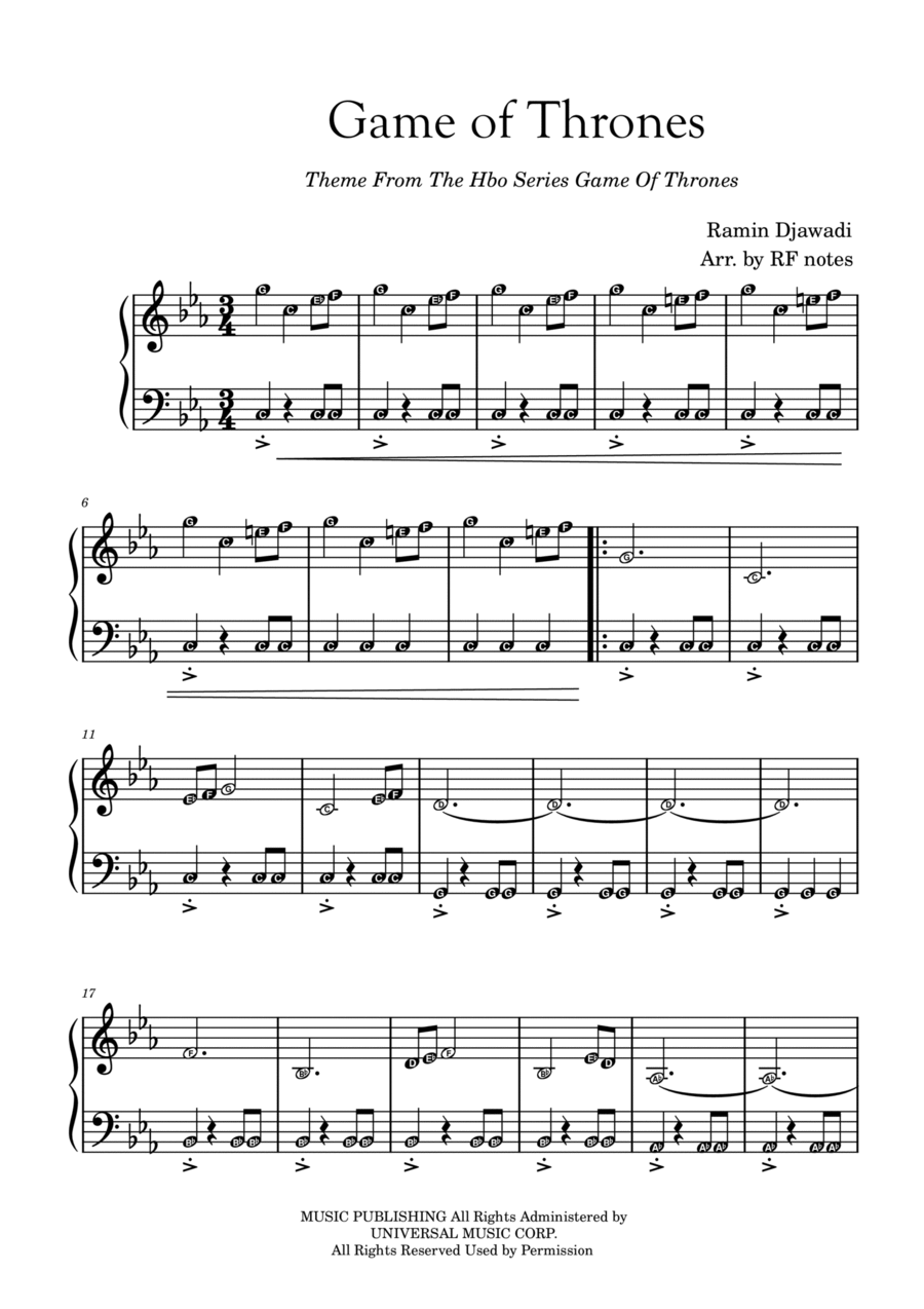 Game Of Thrones Easy Piano scores gallery preview page 1