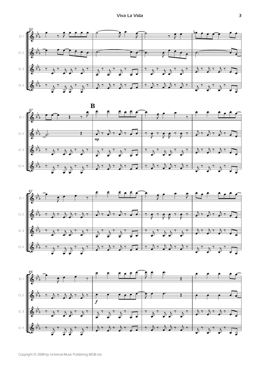 Viva La Vida Clarinet Quartet scores gallery preview page 5