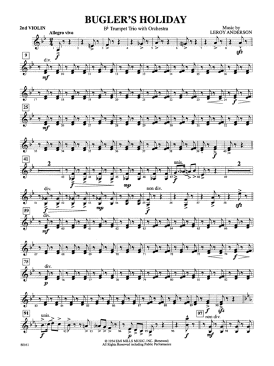 Bugler's Holiday: 2nd Violin Full Orchestra scores gallery preview page 1