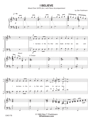 Book cover for I BELIEVE - SATB CHOIR (div) with Piano Accompaniment
