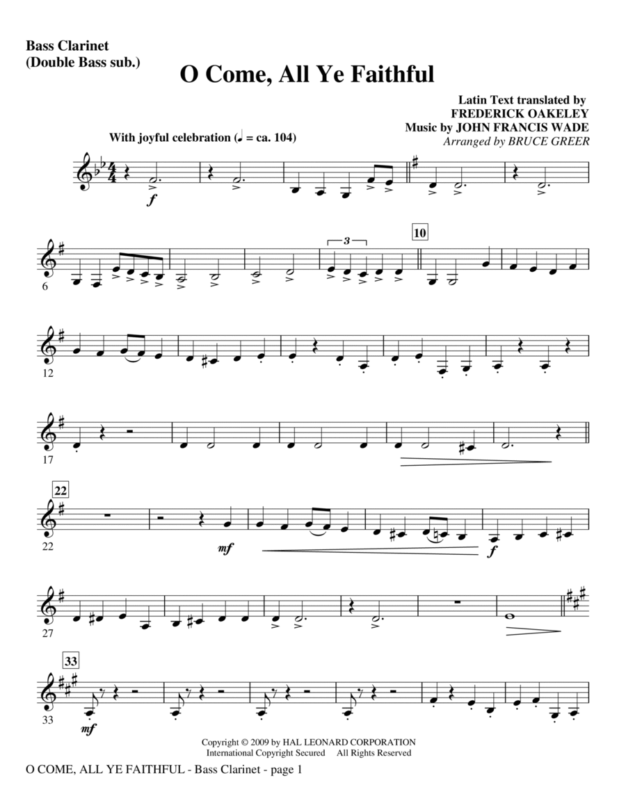 O Come, All Ye Faithful - Bass Clarinet (sub Bass) Choir scores gallery preview page 1