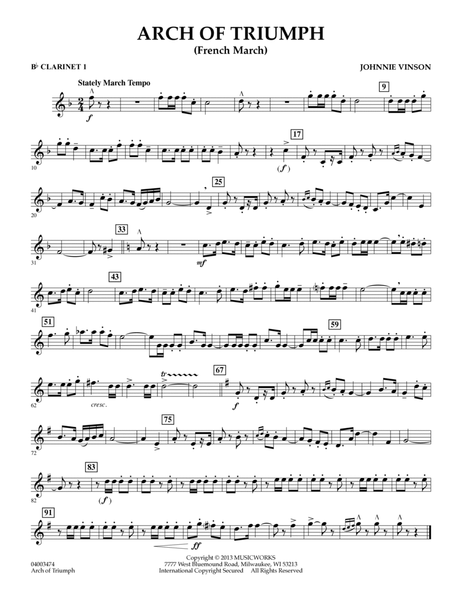 Arch of Triumph (French March) - Bb Clarinet 1 Concert Band scores gallery preview page 1