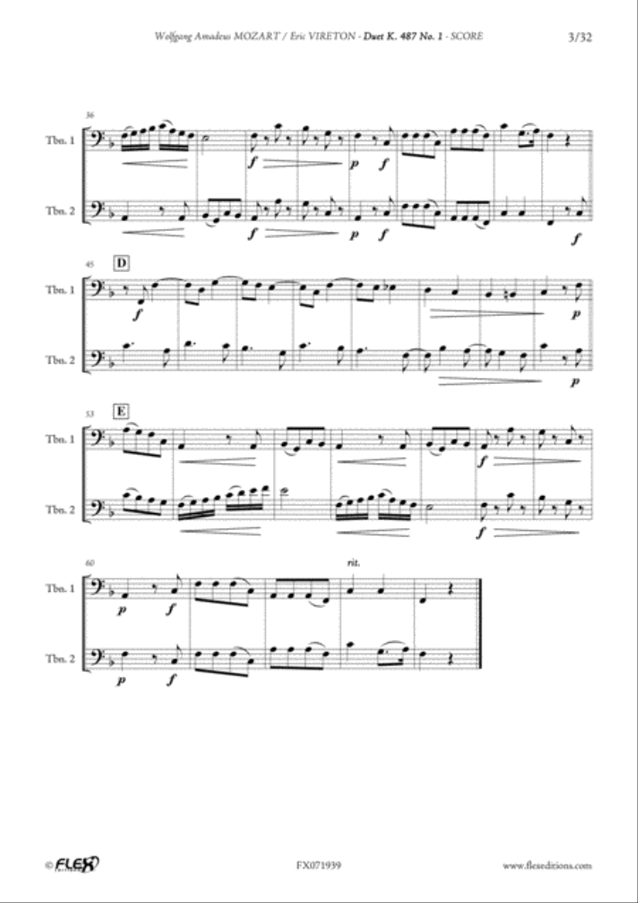 Duet K 487 No. 1 to 12 Duet K 487 No. 1 to 12 Trombone Duet scores gallery preview page 3