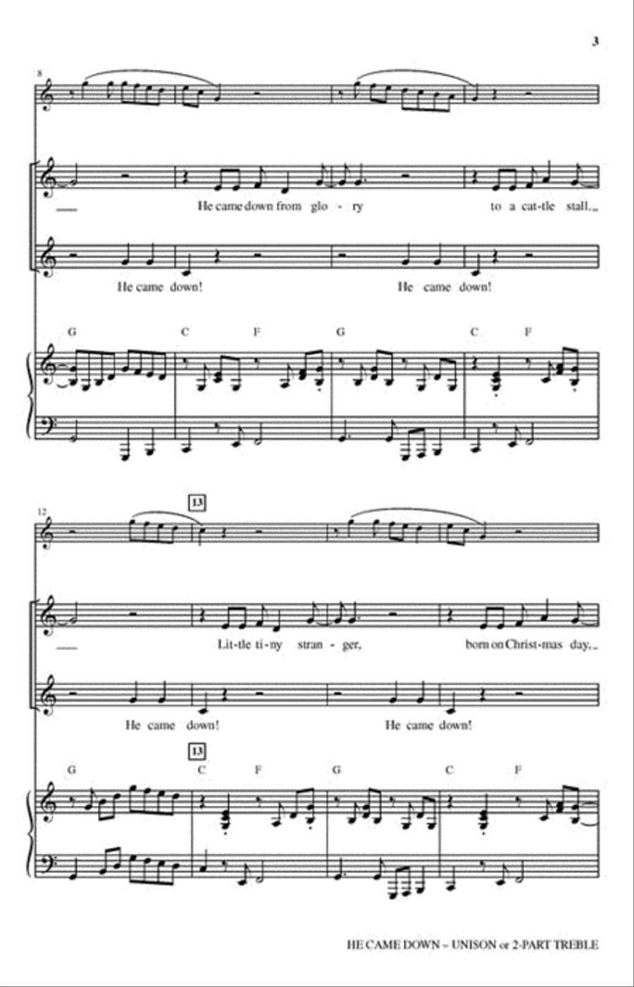 He Came Down He Came Down Unison Choir scores gallery preview page 3