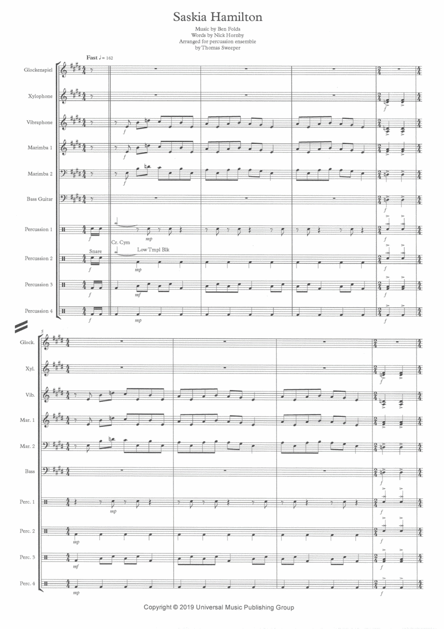 Saskia Hamilton Percussion Ensemble scores gallery preview page 1