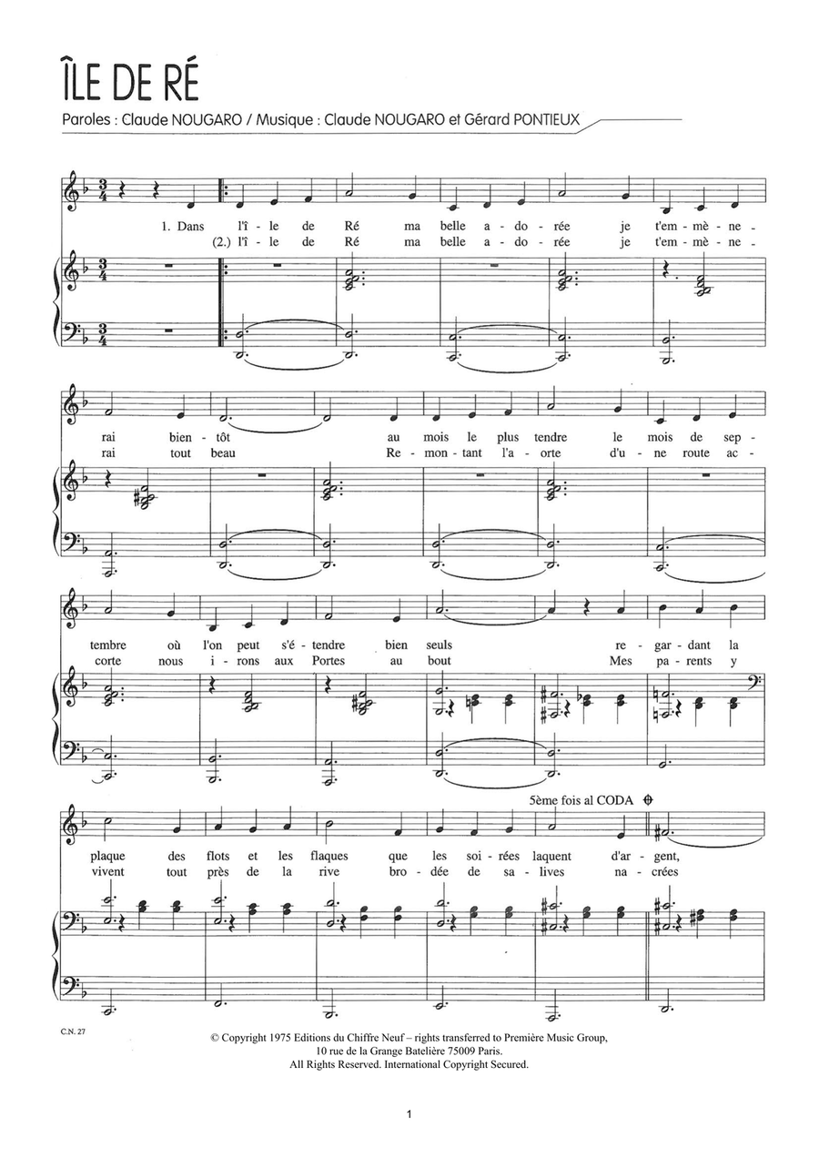 Ile De Re Piano, Vocal scores gallery preview page 1