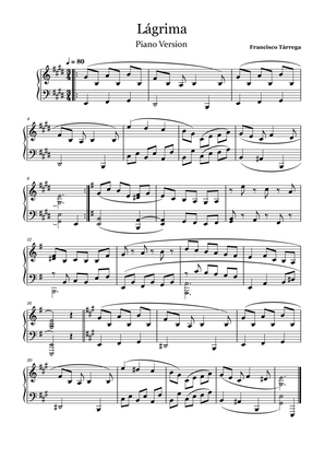 Lagrima - Tarrega - Easy Piano