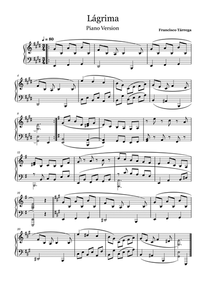 Lagrima - Tarrega - Easy Piano image number null