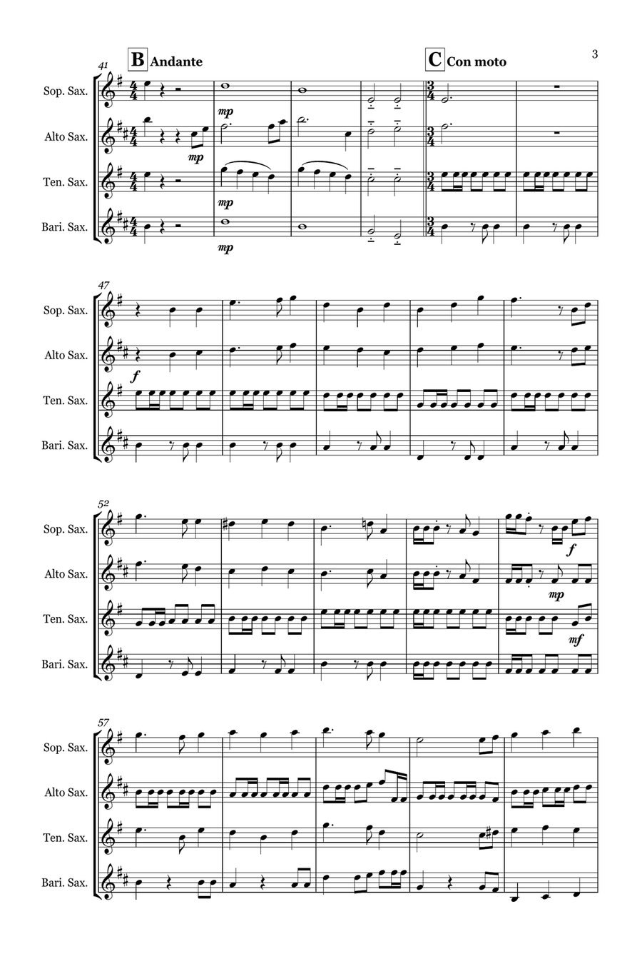 Medley: Fog Bound with The Medallion Calls, To The Pirate's Cave!, and He's A Pirate Saxophone Quartet scores gallery preview page 3