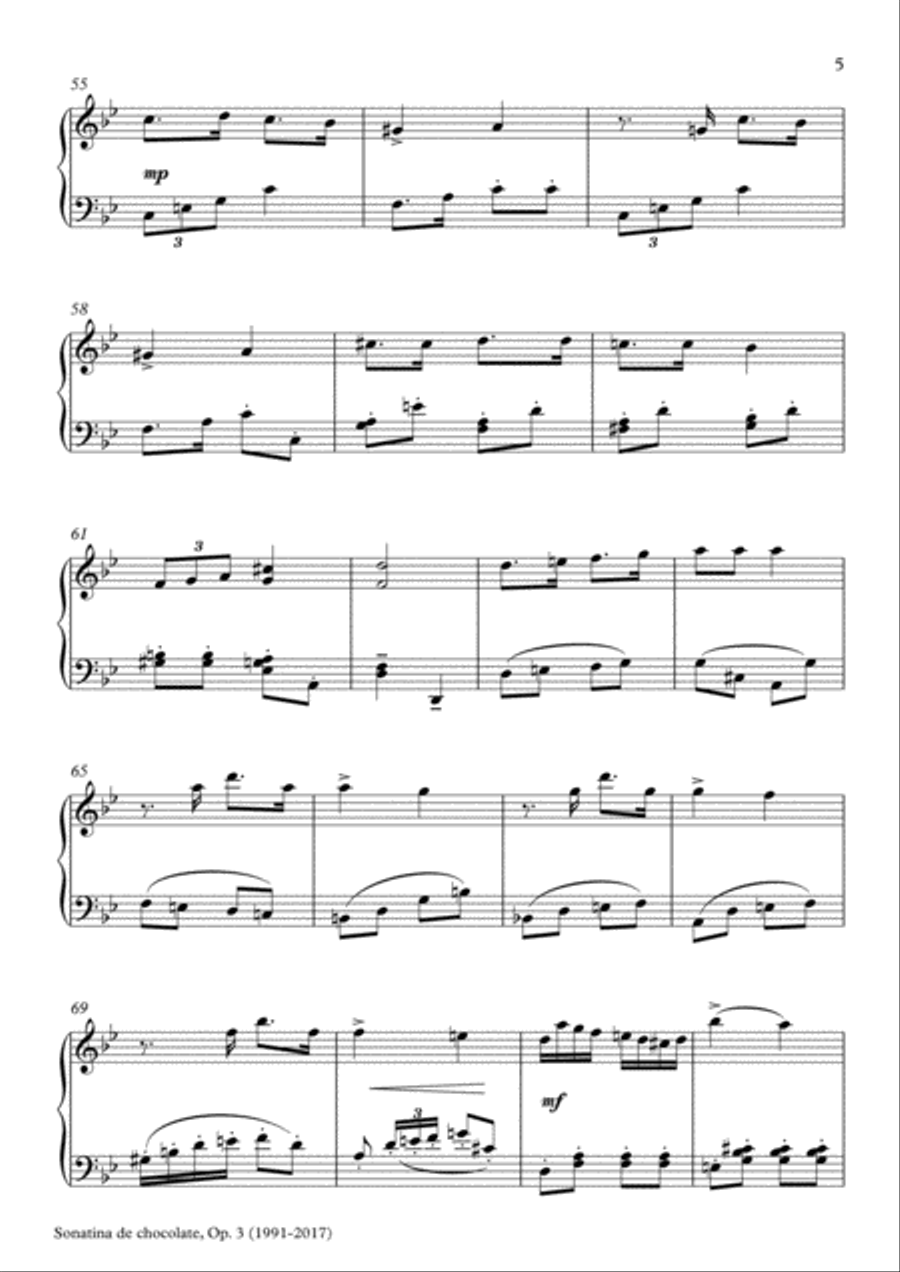 Sonatina de chocolate, Op.3 (para piano) (2017) - I. Allegro Moderato Piano Solo scores gallery preview page 5