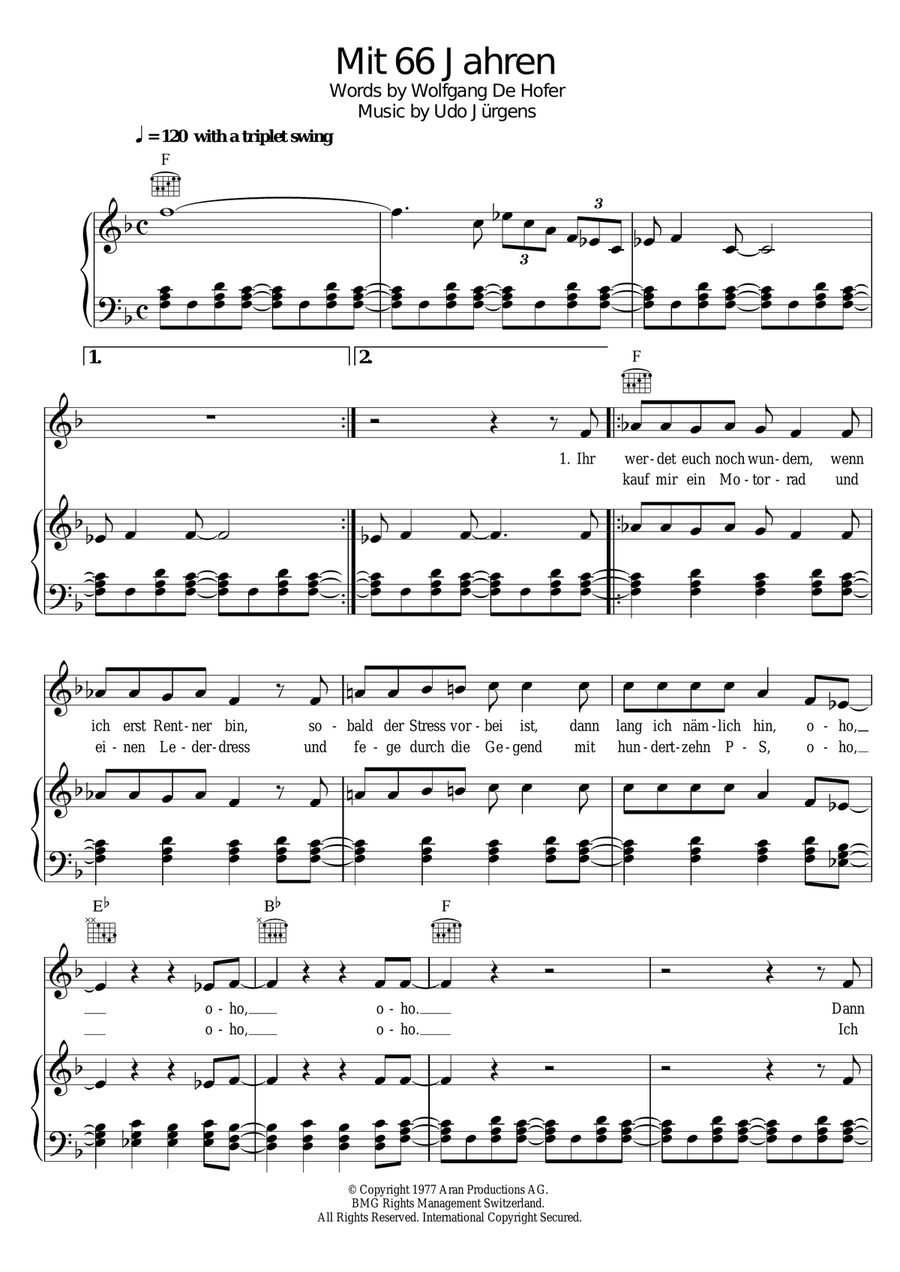 Mit 66 Jahren Piano, Vocal scores gallery preview page 1