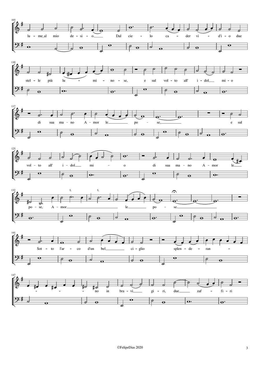 Dal cielo cader vid'io due stelle (E minor) Voice Solo scores gallery preview page 3