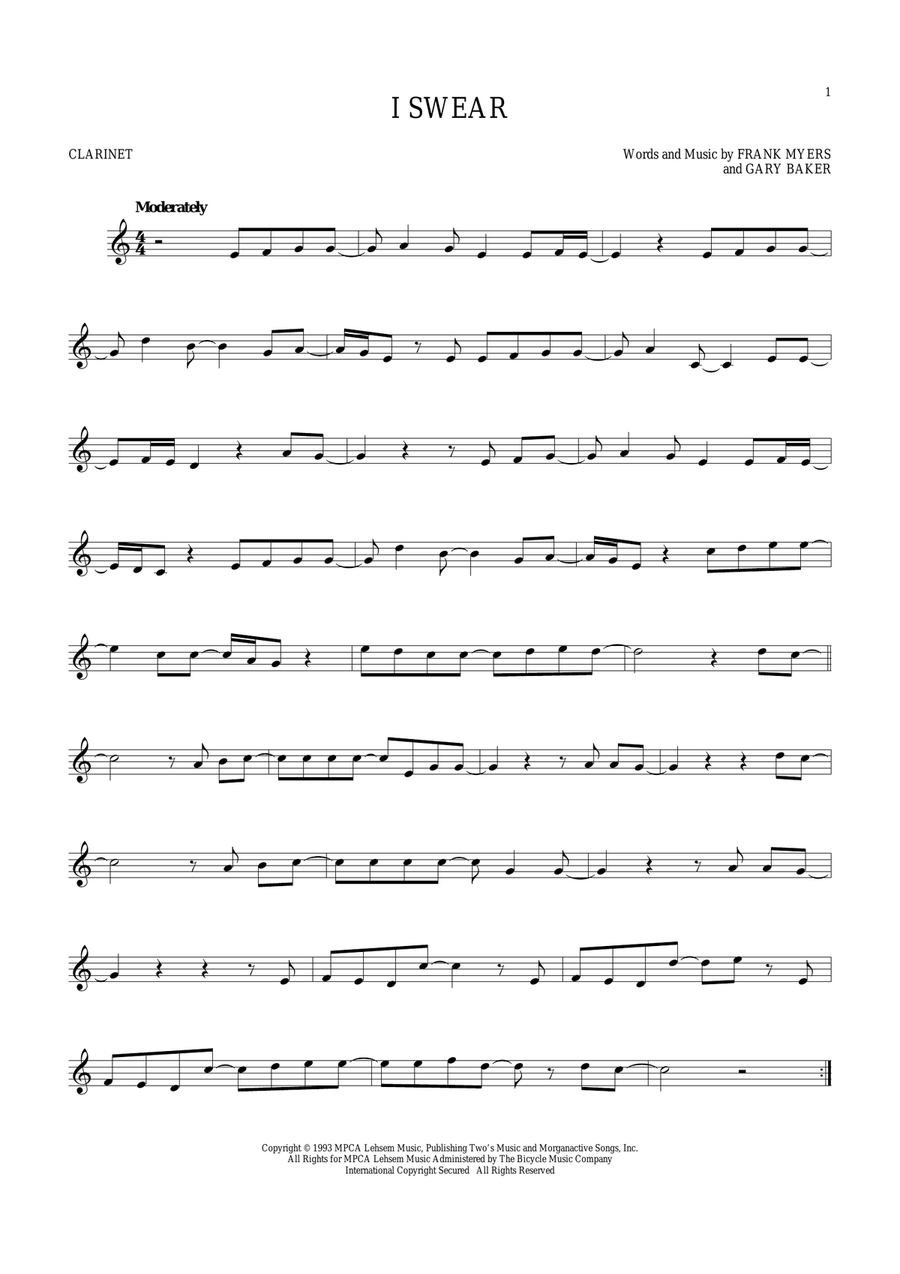 I Swear Clarinet Solo scores gallery preview page 1