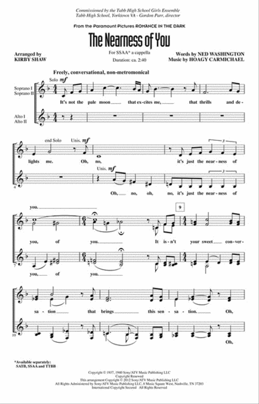 The Nearness of You SSAA scores gallery preview page 2