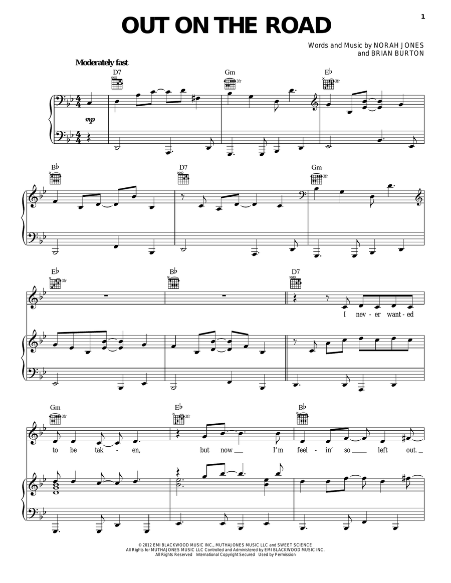 Out On The Road Piano, Vocal, Guitar scores gallery preview page 1