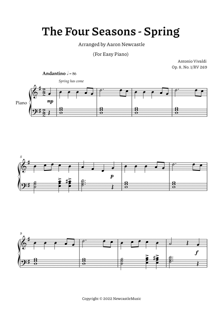 Vivaldi, Spring (The Four Seasons) | G major — Easy Piano — Sheet music image number null