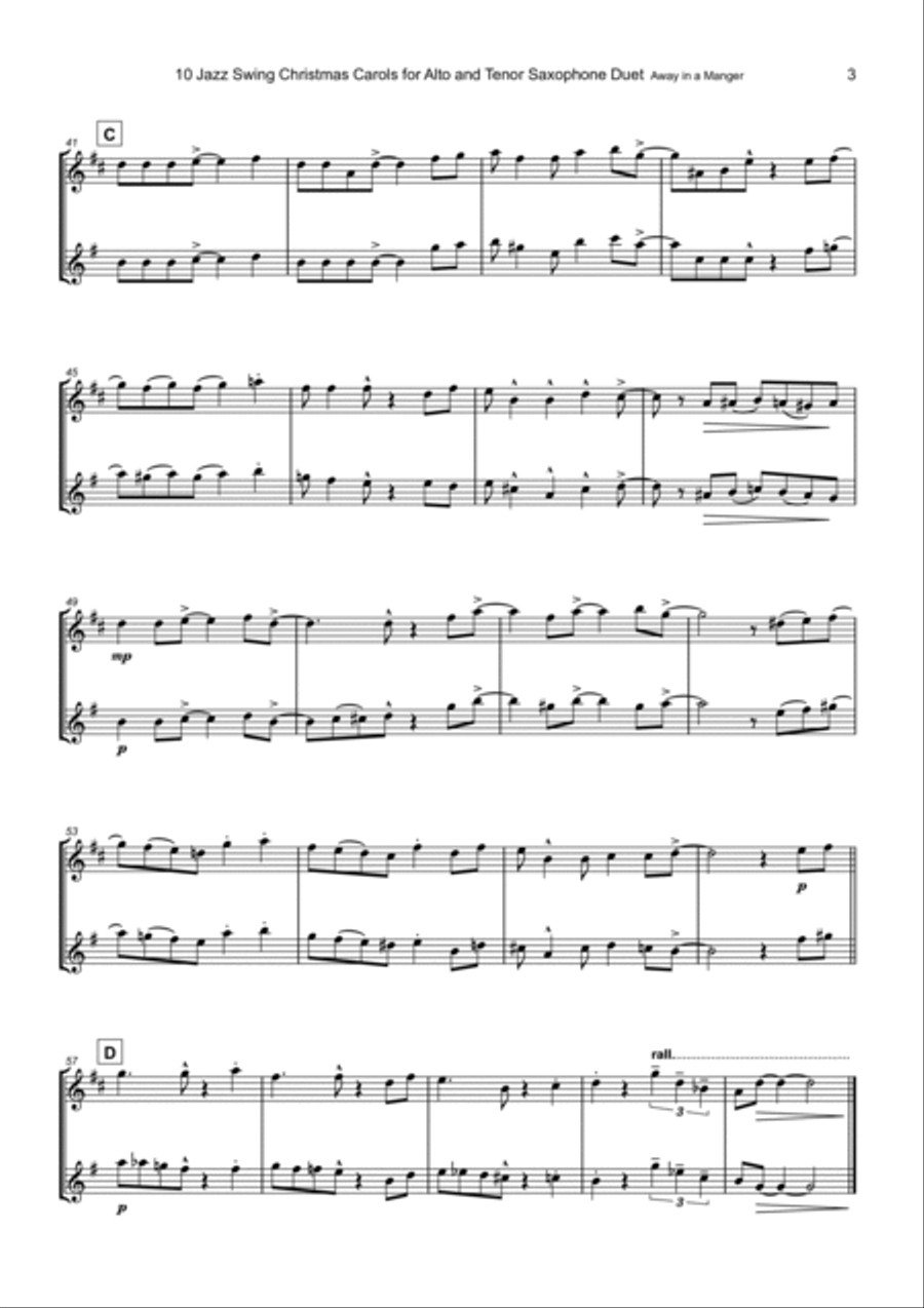 10 Jazz Swing Carols for Alto and Tenor Saxophone Duet Woodwind Duet scores gallery preview page 5