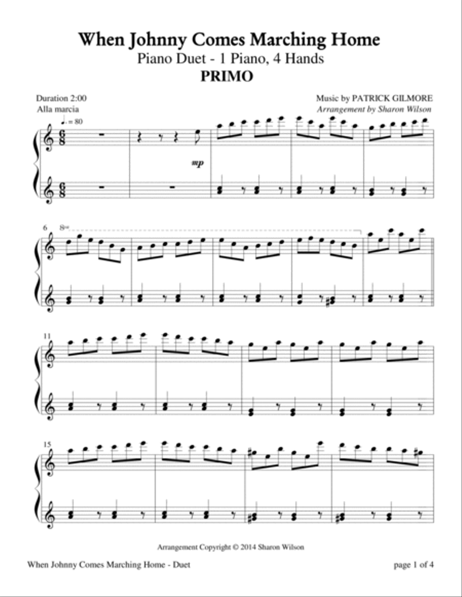 When Johnny Comes Marching Home (1 Piano, 4 Hands Duet) 1 Piano, 4-Hands scores gallery preview page 3