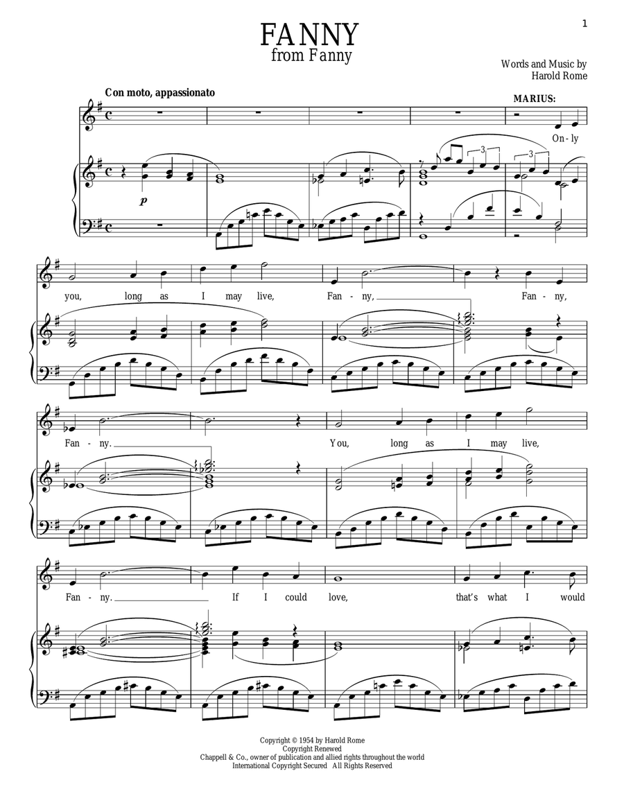 Fanny Fanny Piano, Vocal scores gallery preview page 1