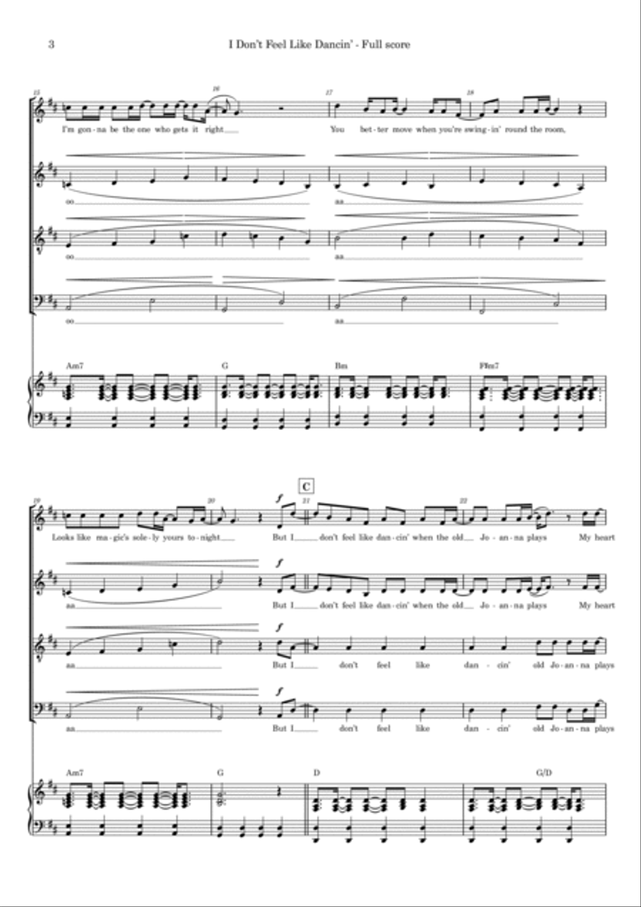 I Don't Feel Like Dancin' 4-Part scores gallery preview page 3