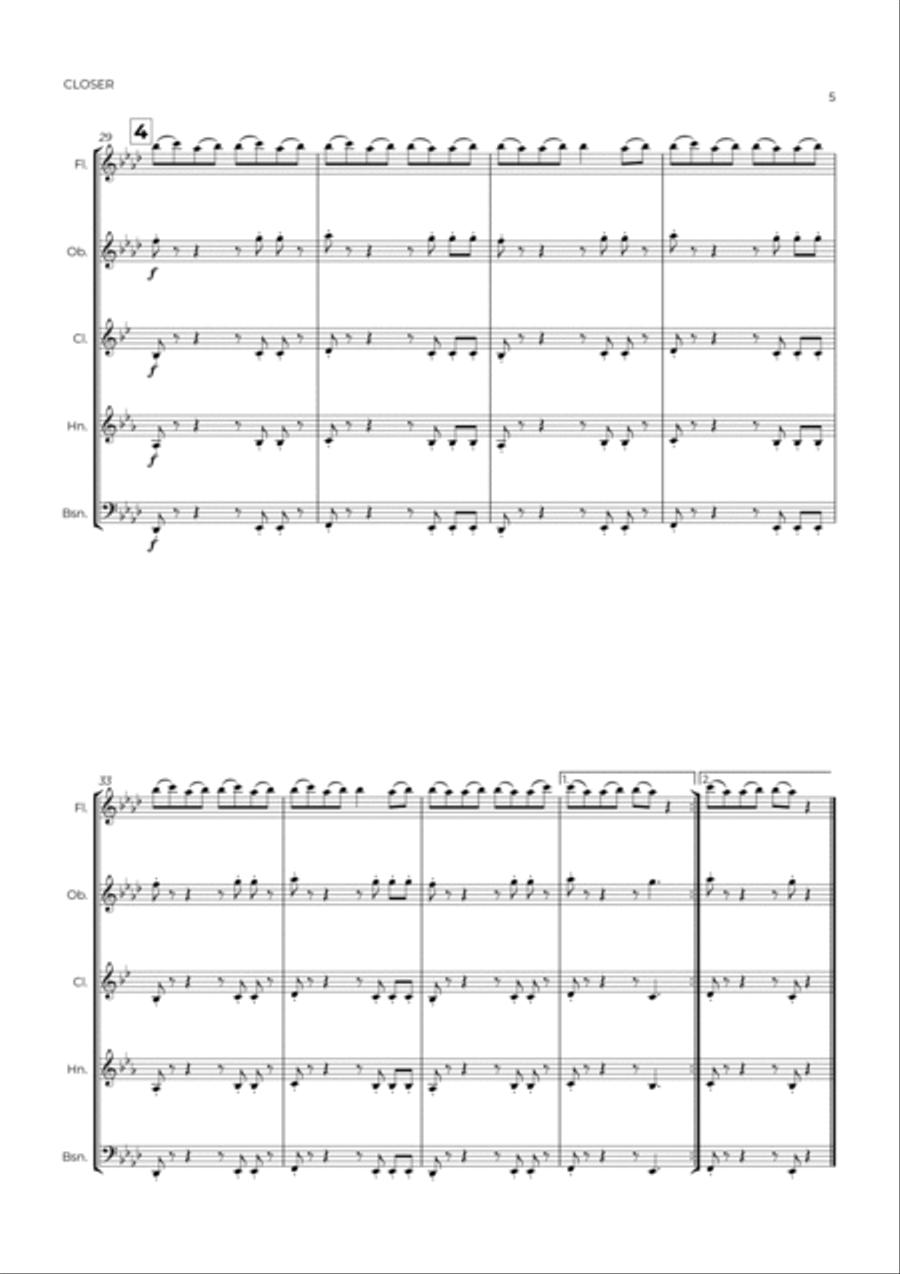 Closer Closer Woodwind Quintet scores gallery preview page 5