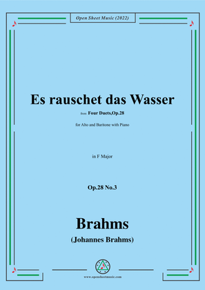 Book cover for Brahms-Es rauschet das Wasser-The Water Rushes,Op.28 No.3,in F Major,from Four Duets,Op.28,for Alto
