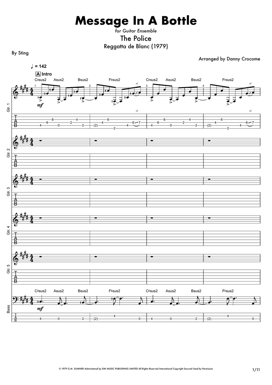 Message In A Bottle Message In A Bottle Guitar Ensemble scores gallery preview page 1