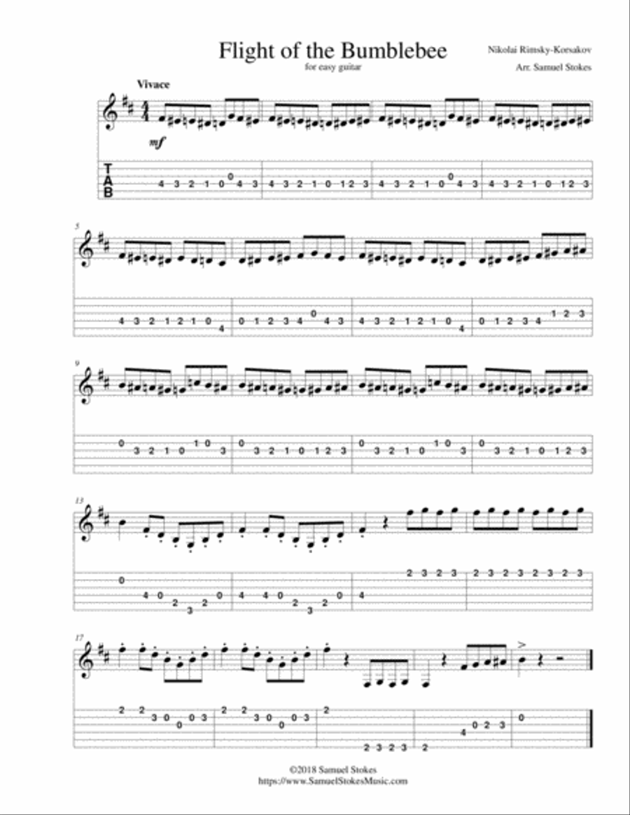Flight of the Bumblebee - for easy guitar with TAB Classical Guitar scores gallery preview page 1