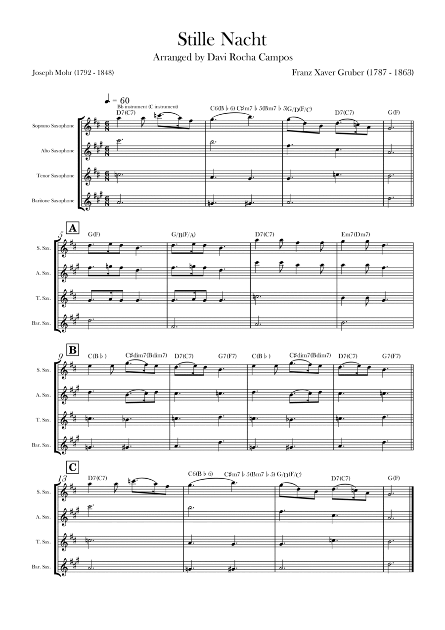 Stille Nacht Stille Nacht Saxophone Quartet scores gallery preview page 1