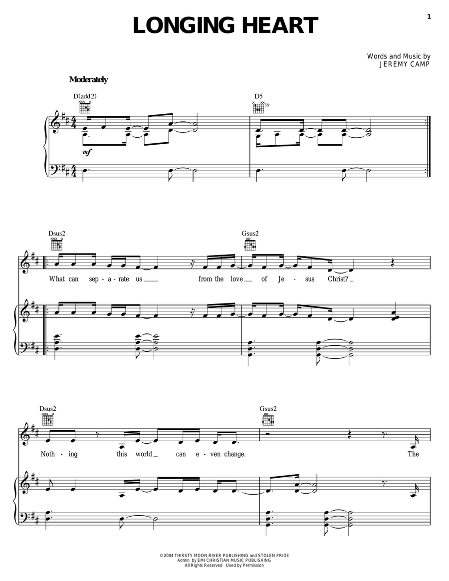 Longing Heart Longing Heart Piano, Vocal, Guitar scores gallery preview page 1