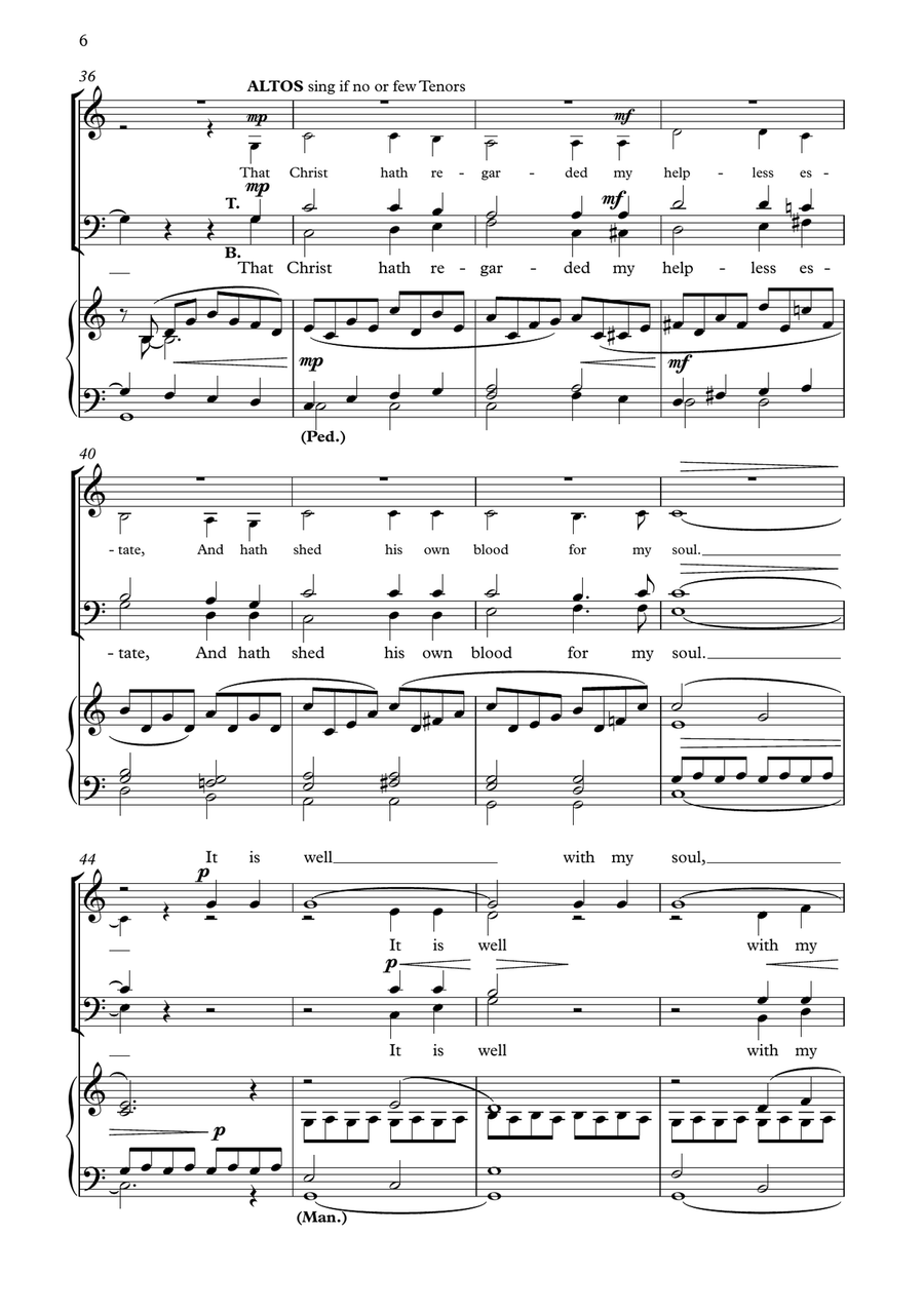 It is well with my soul (When peace like a river) arranged for SATB or SABar and keyboard 4-Part scores gallery preview page 6