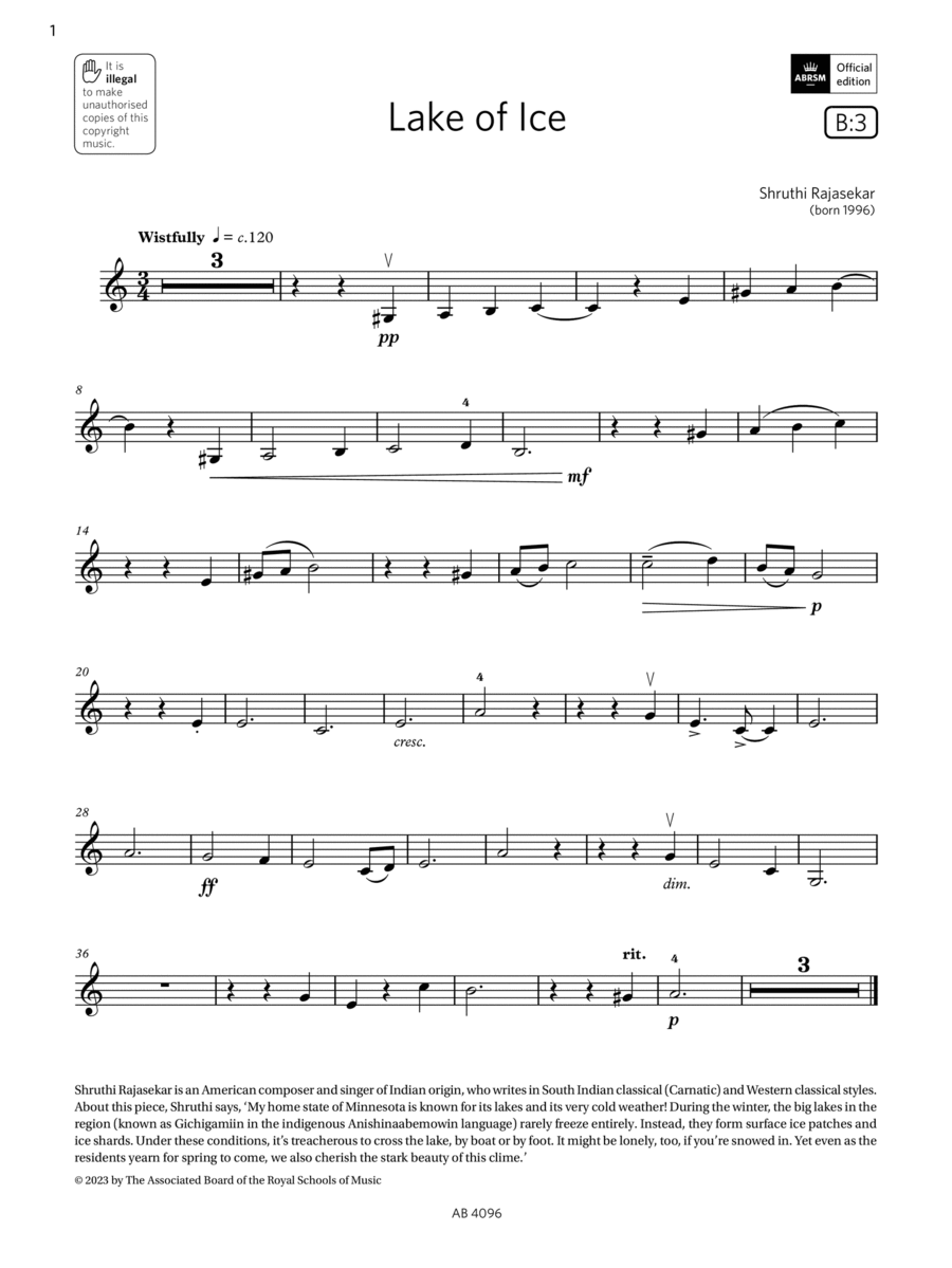 Lake of Ice (Grade 2, B3, from the ABRSM Violin Syllabus from 2024) Violin Solo scores gallery preview page 1