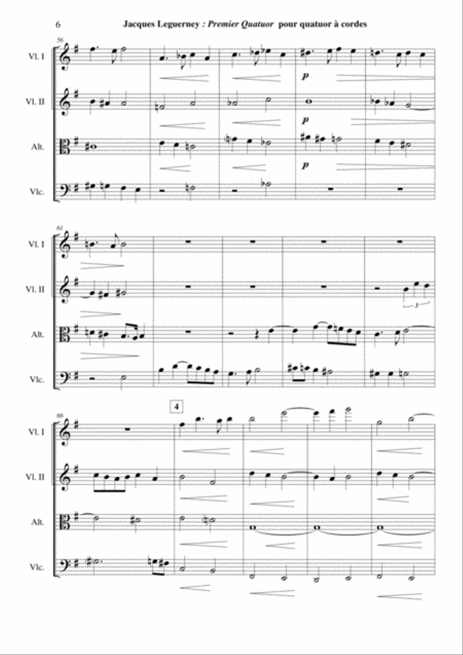 Jacques Leguerney: Premier Quatuor à Cordes (First String Quartet) for two violins, viola and cella String Quartet scores gallery preview page 6