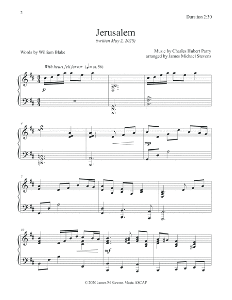Jerusalem - Piano Solo Piano Solo scores gallery preview page 2