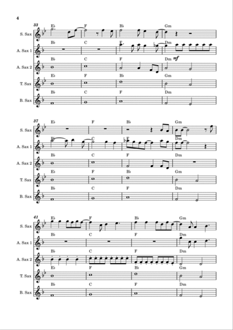 Viva La Vida Saxophone Quintet scores gallery preview page 4