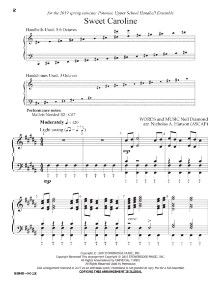 Sweet Caroline by Neil Diamond Handbell Choir - Digital Sheet Music