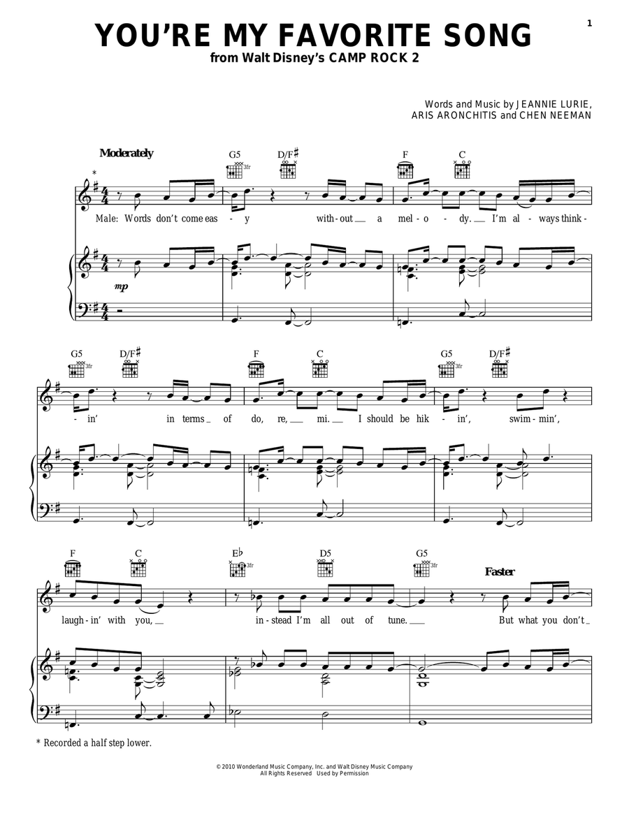 You're My Favorite Song (from Camp Rock 2) Piano, Vocal, Guitar - Digital Sheet Music