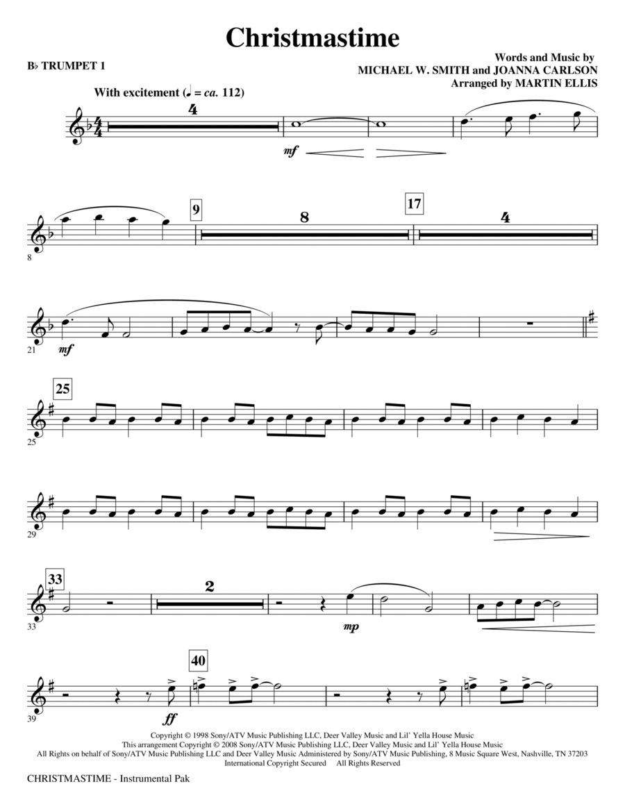 Christmastime - Bb Trumpet 1 Choir scores gallery preview page 1