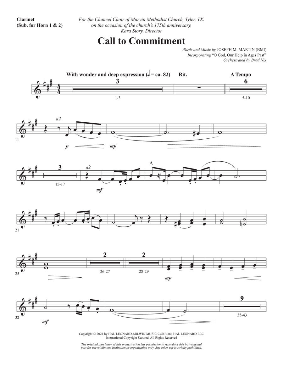 Call To Commitment - Clarinet (sub. Horn 1-2) Choir scores gallery preview page 1