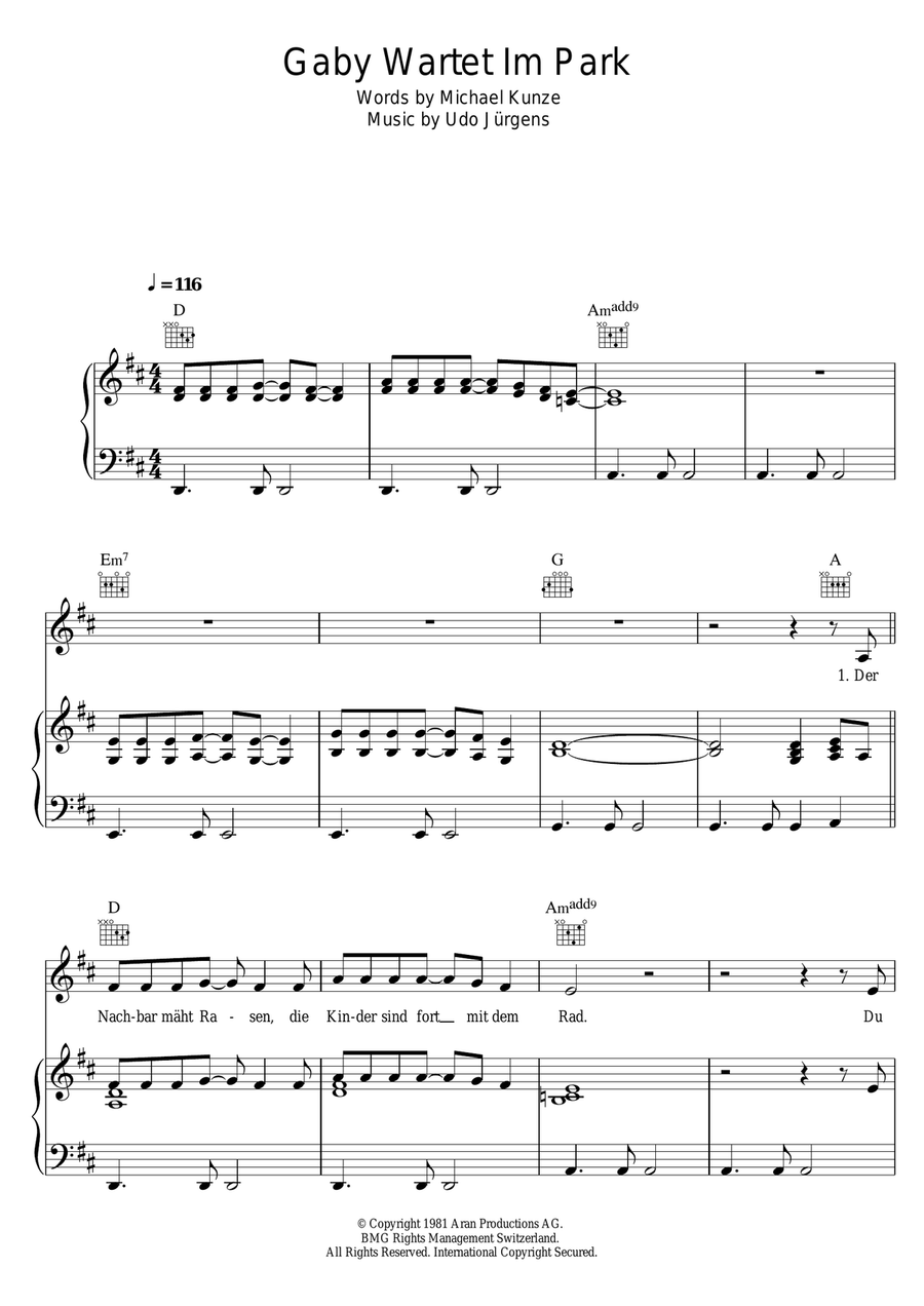 Gaby Wartet Im Park Piano, Vocal scores gallery preview page 1