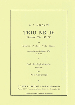 Book cover for Trio Nr. IV KV 498