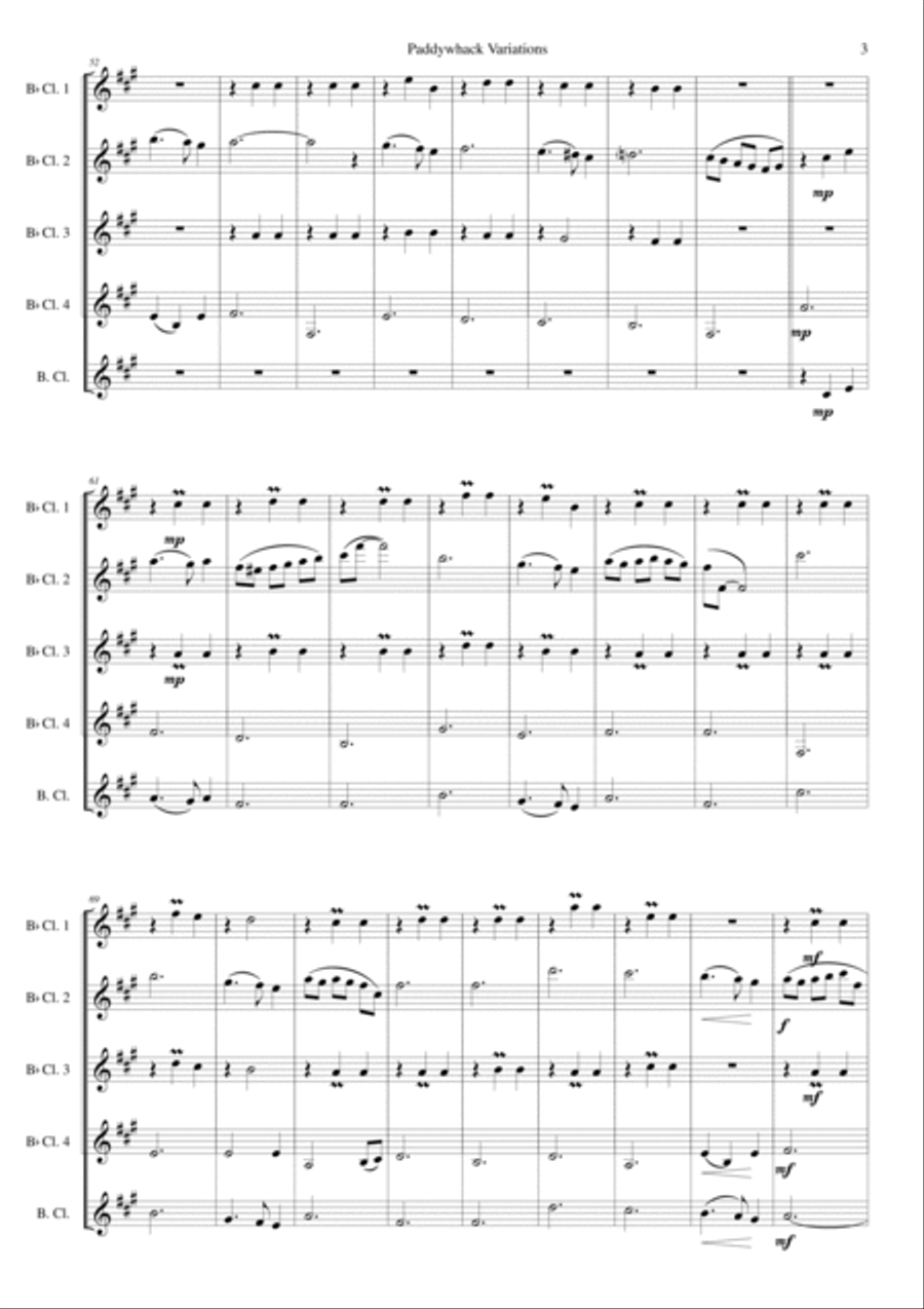 Paddywhack Variations for clarinet quintet Clarinet Quintet scores gallery preview page 3