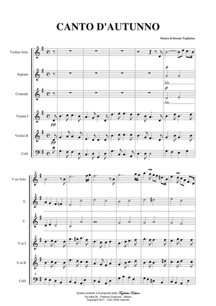 CANTO D'AUTUNNO - Song of Autumn - Tagliabue - For Violin Solo, String Orchestra and Female Choir image number null